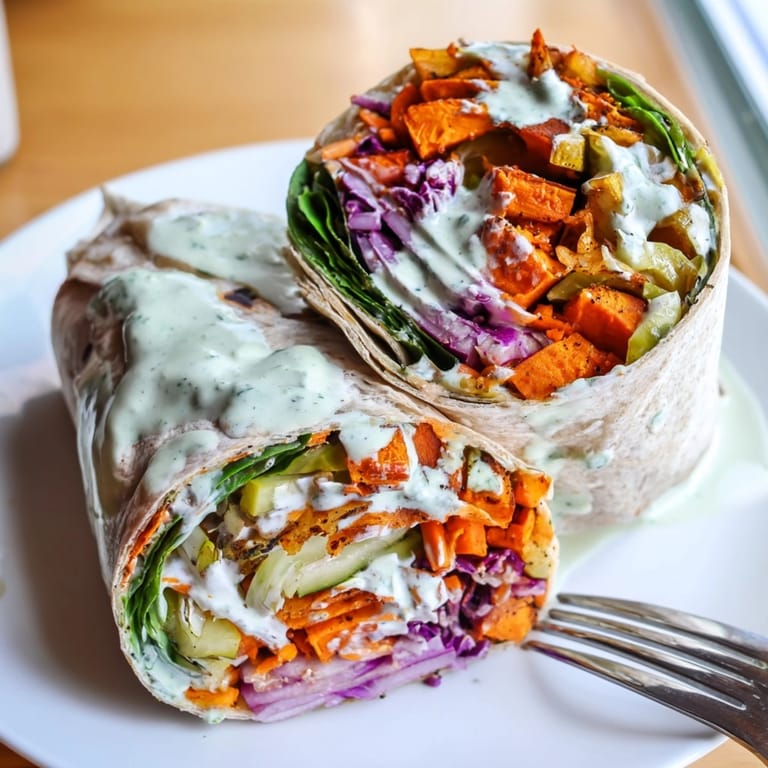 Make vibrant and flavorful Sweet Potato & Pickle Chip Wraps with greens, veggies, and creamy sauce.