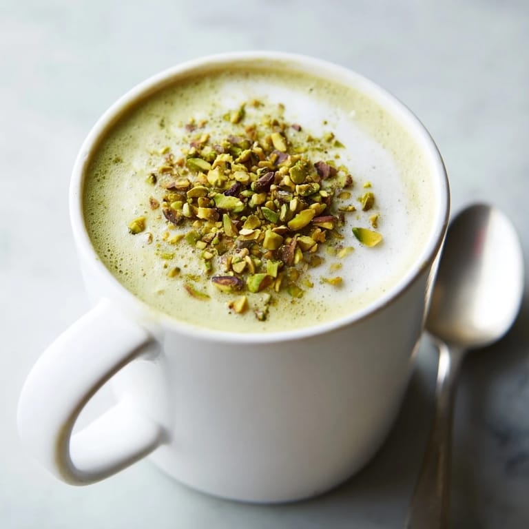 Homemade pistachio milk latte, perfect for a cozy coffeehouse experience.  