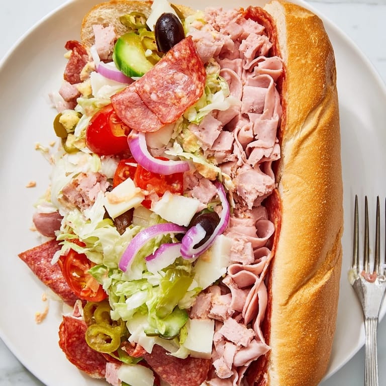 Satisfying Flavor Mash-Up Sandwiches, bursting with colorful ingredients and tangy dressing.  