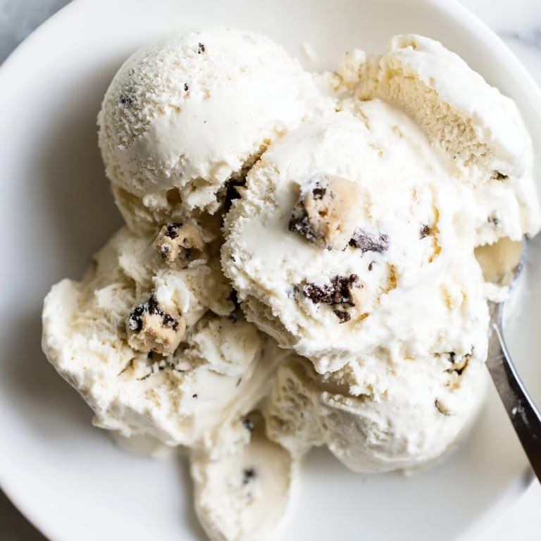 Delightful cottage cheese ice cream with sweet, edible cookie dough chunks throughout.  