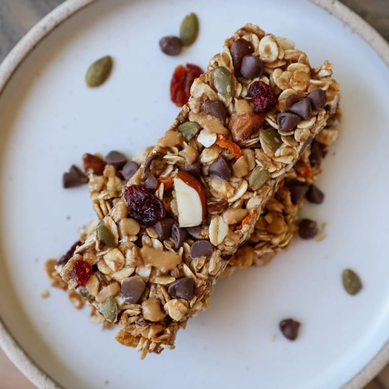 Freshly baked homemade granola bars with visible oats and nuts, perfect for lunchboxes.