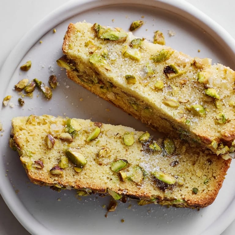 Freshly baked Salted Pistachio Slice & Bake Shortbread showing off a delightful, sweet and savory treat.
