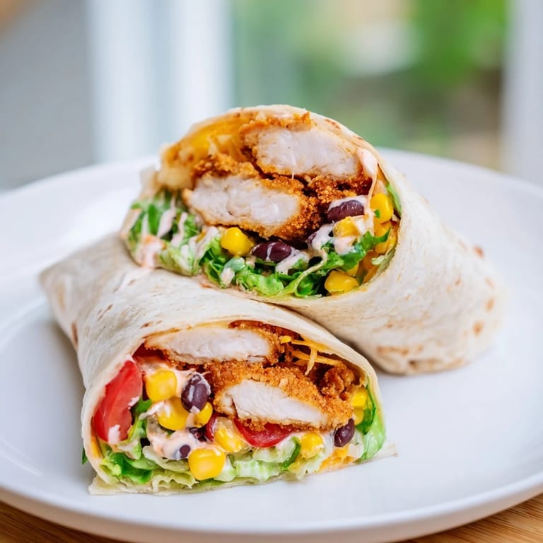 Close-up of a perfectly wrapped Southwest Chicken Wrap, ready to eat, with visible fillings.