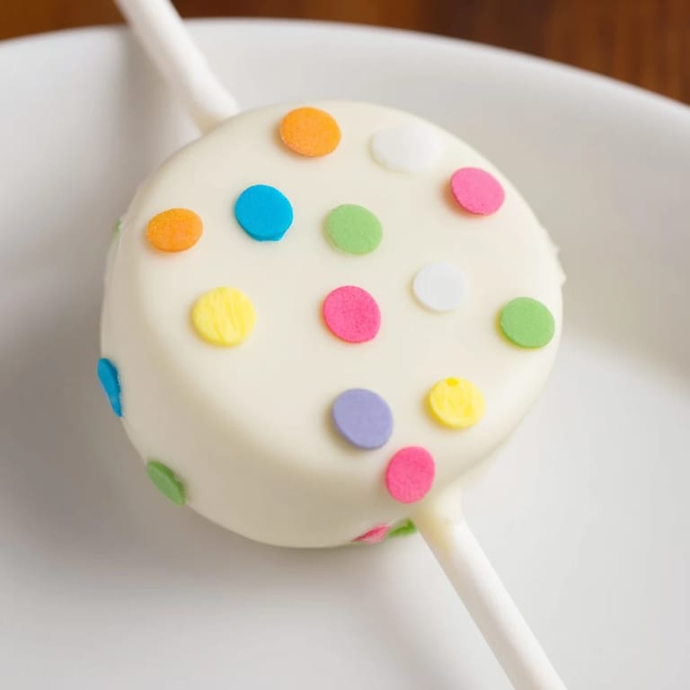 Bite into these Lightened-Up Sugar Cookie Cake Pops, dipped in white chocolate, a delightful dessert.