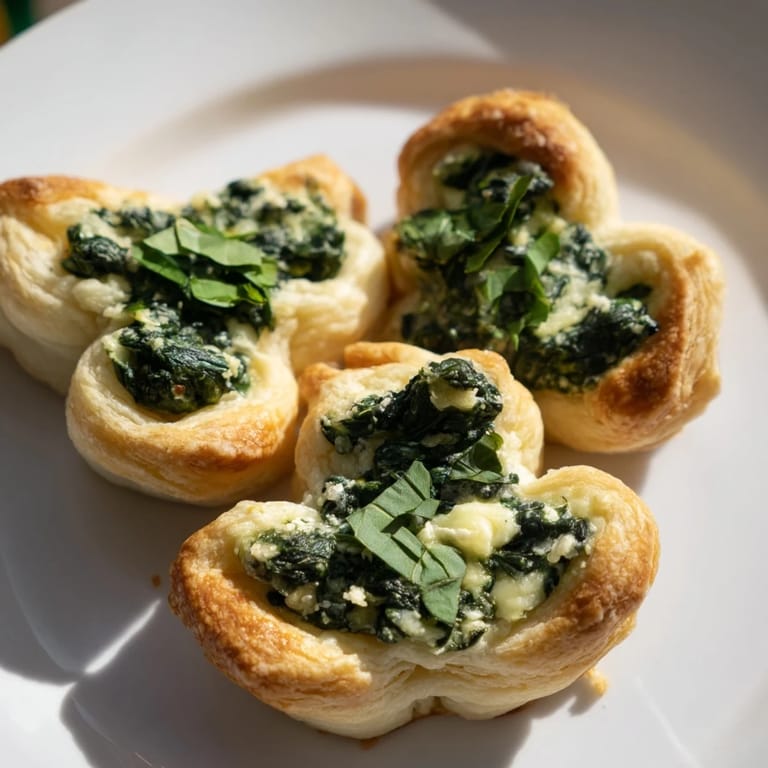 Freshly baked Lucky Clover St. Patrick's Day Bites, topped with vibrant basil, a perfect appetizer.