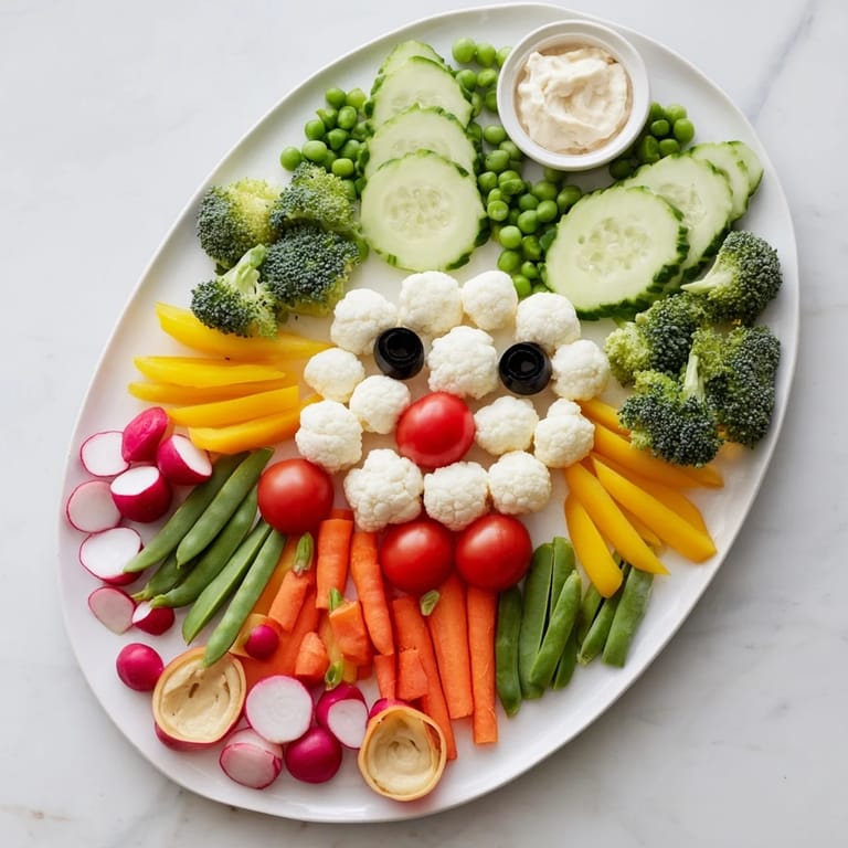 A vibrant Easter Bunny Spring Platter arrangement: imagine crisp veggies alongside creamy dips for a festive snack.