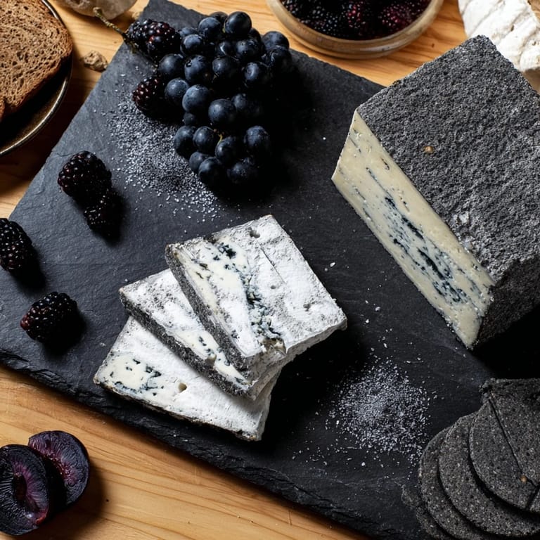 A visually stunning Monochrome Gray Stone Cheese Board, artfully arranged with various gray and charcoal elements.