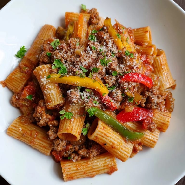 Flavorful Sausage and Peppers Pasta with Parmesan, a satisfying main dish perfect for dinner tonight.