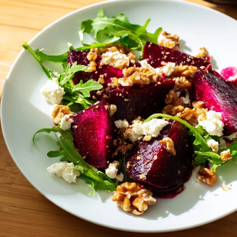 Savory and sweet, a delicious bowl of Roasted Beet Walnut Salad is ready to serve and enjoy.