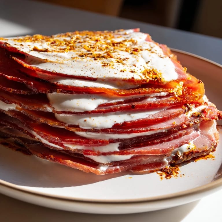 A close-up shot of tender Turkish Döner Meat, expertly sliced and ready with fresh accompaniments.