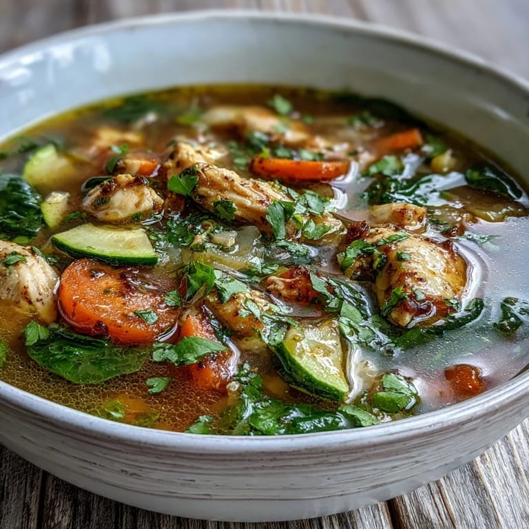 Golden Turmeric Chicken Soup in a rustic bowl, with a lemon wedge and parsley garnish.