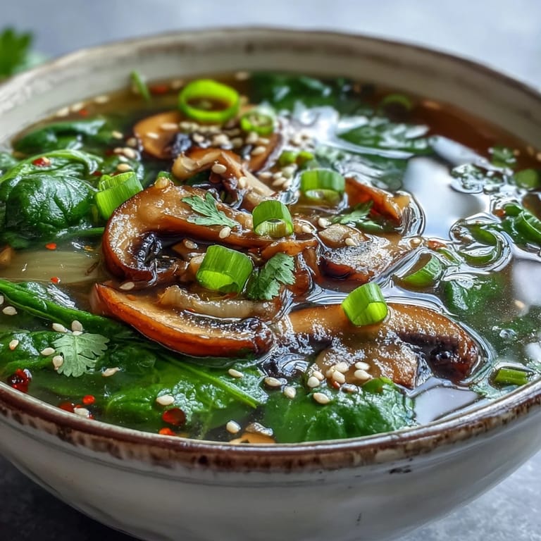 Miso Ginger Winter Soup served in a rustic mug, garnished with sesame seeds and cilantro.