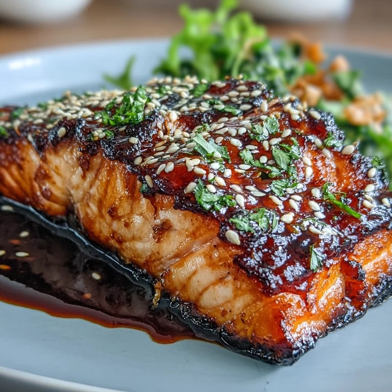 2. Oven-baked salmon coated in a glossy teriyaki glaze, garnished with fresh green onions and sesame seeds for a Japanese-inspired dinner.  