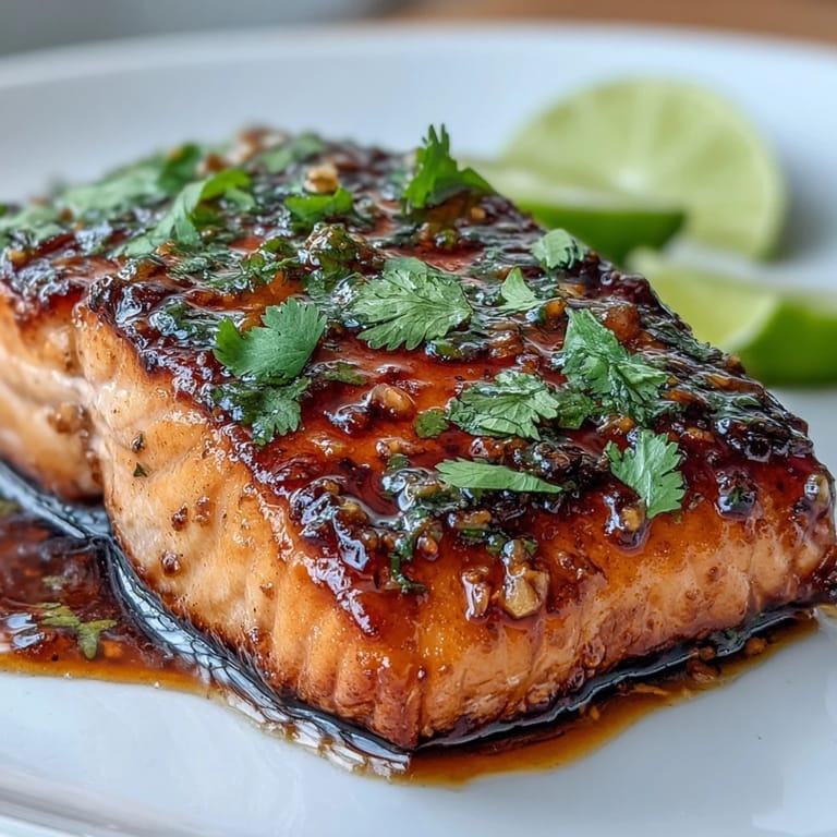Oven-baked salmon fillets drizzled with a sweet and tangy honey-lime garlic butter sauce, perfect for a healthy dinner.