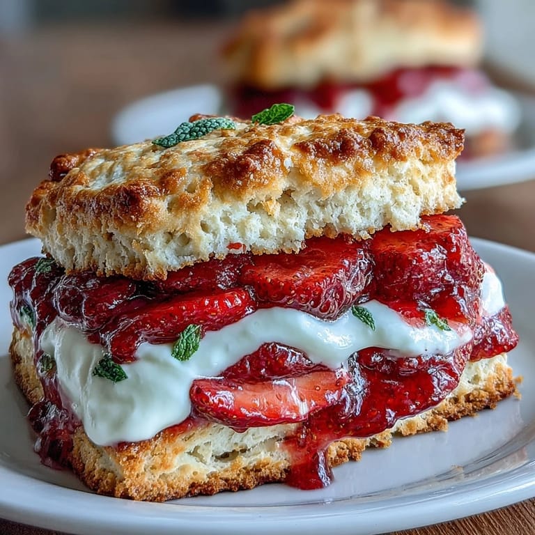 Golden baked scones filled with sweet strawberries and creamy vanilla yogurt.  