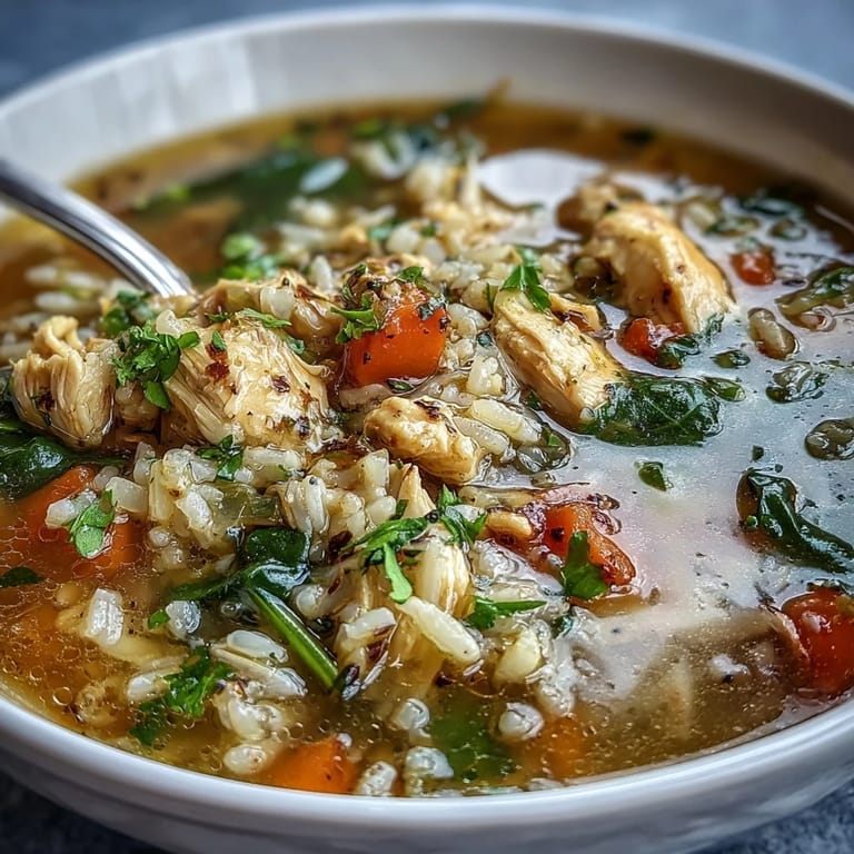 Easy one-pot chicken and rice soup featuring comforting flavors, hearty rice, and tender chicken in every spoonful.