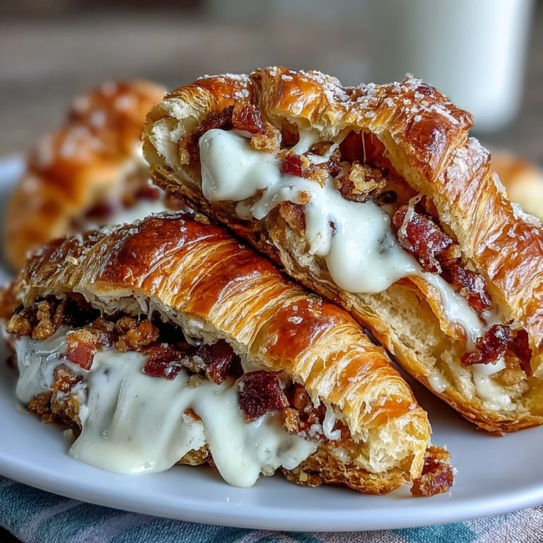 A comforting casserole of buttery croissants, diced ham, and Swiss cheese baked in a rich, creamy custard, ideal for feeding a crowd.