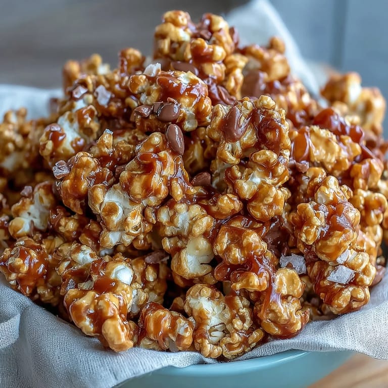 A festive bowl of Caramel Candy Apple Popcorn Mix, perfect for movie nights or parties.