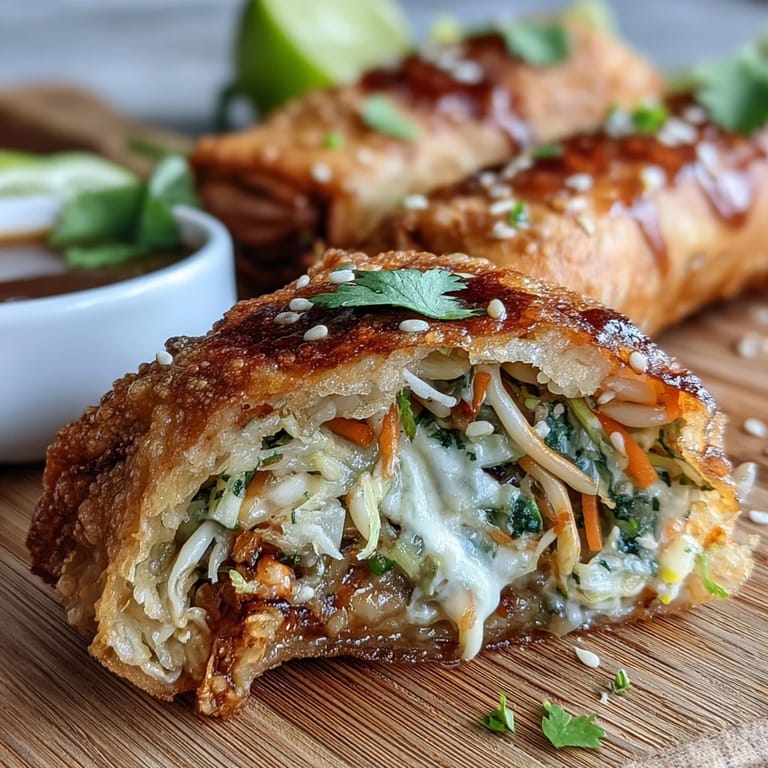 Golden, crunchy spring rolls bursting with colorful vegetables, vermicelli noodles, and served alongside a rich, spicy peanut sauce for dipping.
