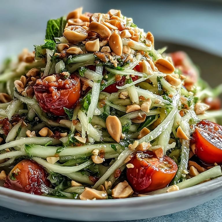 Spicy and refreshing Thai Papaya Salad, ready to serve with bold flavors.
