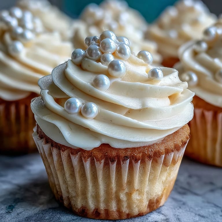 Hand-decorated Cancer birthday cupcakes topped with delicate edible pearls and starry shimmer.
