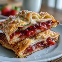 Golden strawberry hand pies with lattice crust, filled with juicy fresh berries and sprinkled with coarse sugar for a sweet crunch.