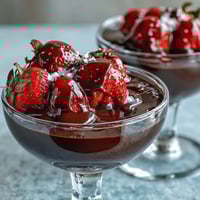 Dubai Chocolate Strawberry Cups with Pistachio Crunch: glossy dark chocolate shells filled with juicy strawberries and fragrant rosewater, topped with golden pistachio clusters.