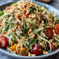 Vibrant Thai Papaya Salad with Peanuts, a crisp and zesty Som Tam dish.